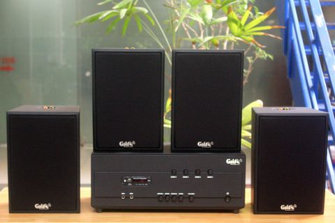 Dàn loa treo tường thông báo phát nhạc nền tự động: Amply A384PU-4K Goldsound 4 vùng âm lượng 800w + 4 loa Goldsound V70C-PU 70w, Amply 4 - 6 vùng âm lượng, loa được thiết kế riêng cho quán, bật lớn không tạp âm