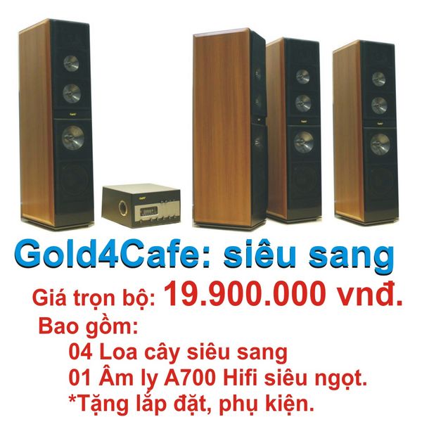 Loa cafe, Loa nhà hàng: Gold4cafe 04 loa cây V500 + 01 Âm ly A700