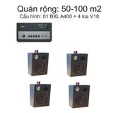 Loa treo tường thông báo phát nhạc nền tự động (01 amply A400 + 04 loa treo tường V18), loa được thiết kế riêng cho quán, bật lớn không tạp âm, bảo hành dài hạn 5 năm.