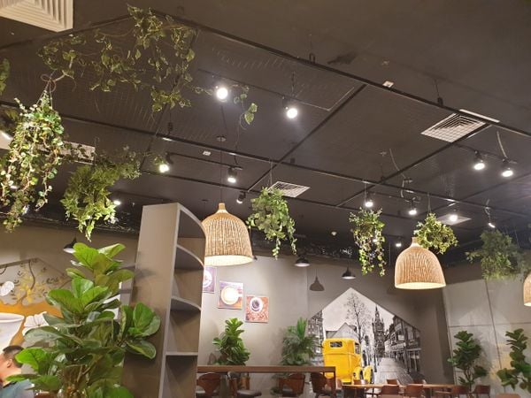 Loa âm trần thông báo, phát nhạc nền tự động: cho Green Bean Cafe, VinCom Plaza,  amply 2 vùng 400w, bluetooth 5.0, loa VAT35 - 35w, loa được thiết kế riêng cho quán, bật lớn không tạp âm, miễn phí công lắp đặt, bảo hành dài hạn 5 năm.
