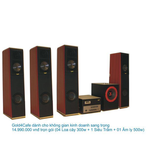 Gold4cafe 04 loa cây V300 + 01 Âm ly A500 + 1 Siêu trầm T130