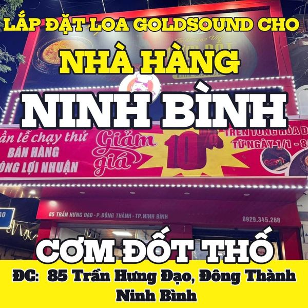 Loa Goldsound cho Cơm Đốt Thố Lão Đại - Ninh Bình, amply 2 kênh 380w, bluetooth 5.0, loa V40C - 40w, loa được thiết kế riêng cho quán, bật lớn không tạp âm, miễn phí công lắp đặt, bảo hành dài hạn 5 năm