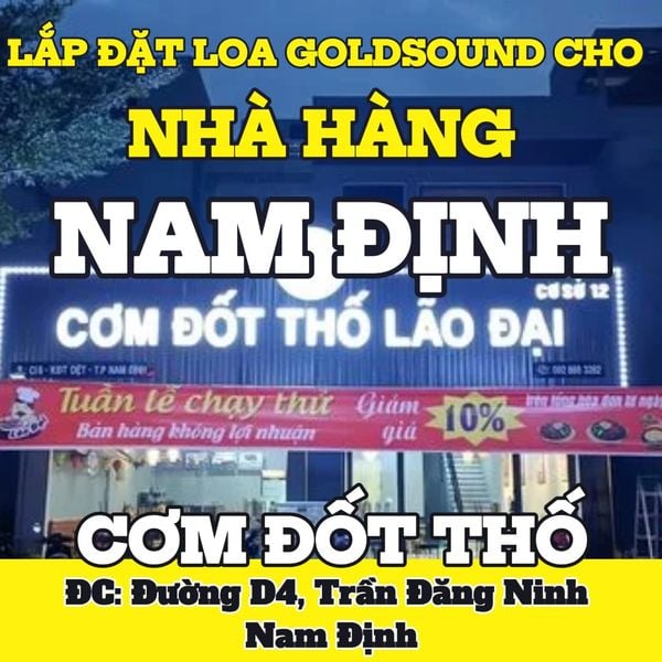 Loa Goldsound cho Cơm Đốt Thố Lão Đại - Nam Định, amply 2 kênh 200w, bluetooth 5.0, loa 13w, loa được thiết kế riêng cho quán, bật lớn không tạp âm, miễn phí công lắp đặt, bảo hành dài hạn 5 năm