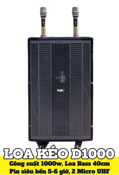 Loa kéo D1000 Goldsound (Bass 40cm, 1000w, kèm 2 Micro, pin 5-6H)