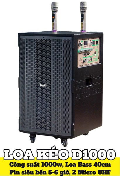 Loa kéo D1000 Goldsound (Bass 40cm, 1000w, kèm 2 Micro, pin 5-6H)