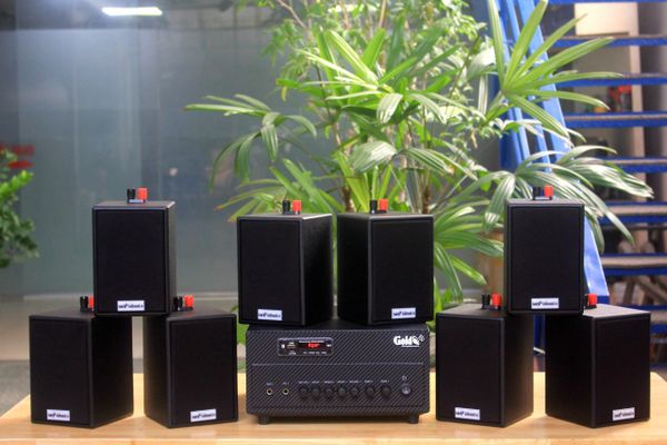 [Diện tích 120m2 + 2 Kênh] Loa thông báo, loa phát nhạc nền tự động Gold4cafe 8.0 (01 amply + 08 loa treo tường), Amply 2 vùng âm lượng, loa được thiết kế riêng cho quán, bật lớn không tạp âm, bảo hành dài hạn 5 năm.