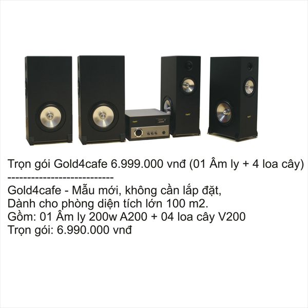 Loa cafe, Loa nhà hàng: Gold4cafe 04 loa cây V200 + 01 Âm ly A200