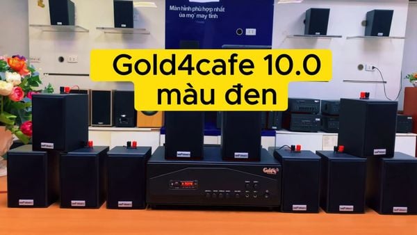 Gold4cafe 10.0 bản màu đen (01 amply + 10 loa), Amply 1200w - 2 vùng âm lượng, loa được thiết kế riêng cho quán, bật lớn không tạp âm, bảo hành dài hạn 5 năm.