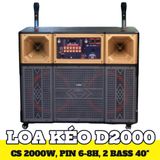 Loa kéo D2000 Goldsound (2 Bass 40cm, 2000w, kèm 2 Micro, pin 6-8H)