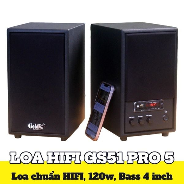 Loa HIFI GS51 Pro 5 - đúng chuẩn HIFI, công suất 120w, Bass 4 inch, treble 2 inch, bluetooth 5.0, cổng rca, khe usb, thiết kế loa thùng gỗ cao 31.5 cm, rộng 17.5 cm, sâu 24 cm.