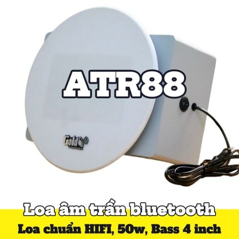 Loa âm trần Bluetooth ATR88 tích hợp âm ly, công suất 50w, bass 4 inch, bluetooth 5.0, cổng rca, khe usb, thiết kế loa thùng gỗ cao 26.5 cm, rộng 18.25 cm, sâu 11.5 cm. Bảo hành 12 tháng