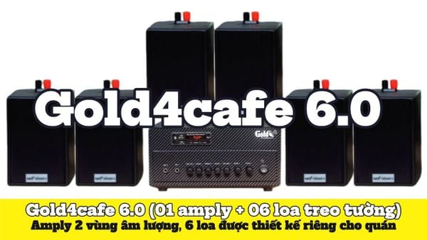 [Diện tích 100m2 + 2 Kênh] Gold4cafe 6.0 (01 amply + 06 loa treo tường), Amply 2 vùng âm lượng, loa được thiết kế riêng cho quán, bật lớn không tạp âm, bảo hành dài hạn 5 năm.