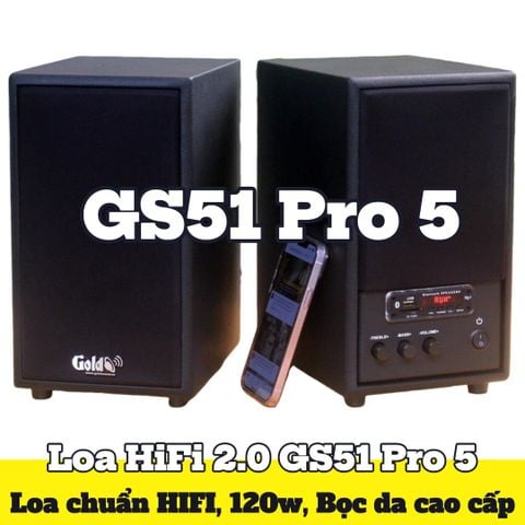 Loa HIFI GS51 Pro 5 - đúng chuẩn HIFI, công suất 120w, Bass 4 inch, treble 2 inch, bluetooth 5.0, cổng rca, khe usb, thiết kế loa thùng gỗ cao 31.5 cm, rộng 17.5 cm, sâu 24 cm.