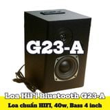 Loa Goldsound G23-A, công suất 40w, Bass 4 inch, Tress 2 inch, bluetooth 5.0, cổng rca, khe usb, thiết kế loa thùng gỗ cao 28 cm, rộng 18 cm, sâu 22.5 cm. Bảo hành 12 tháng