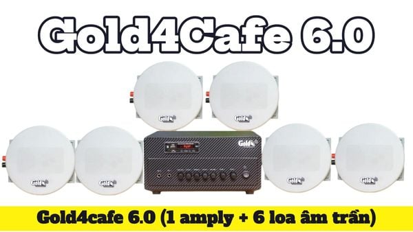 [Diện tích 80m2 + 2 Kênh] Loa thông báo, loa phát nhạc nền tự động Gold4cafe 6.0 (01 Amply + 6 loa âm trần V12), loa được thiết kế riêng cho quán, bật lớn không tạp âm, bảo hành dài hạn 5 năm.