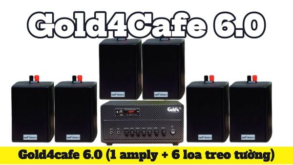 [Diện tích 100m2 + 2 Kênh] Gold4cafe 6.0 (01 amply + 06 loa treo tường), Amply 2 vùng âm lượng, loa được thiết kế riêng cho quán, bật lớn không tạp âm, bảo hành dài hạn 5 năm.