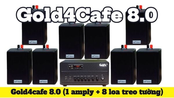 [Diện tích 120m2 + 2 Kênh] Loa thông báo, loa phát nhạc nền tự động Gold4cafe 8.0 (01 amply + 08 loa treo tường), Amply 2 vùng âm lượng, loa được thiết kế riêng cho quán, bật lớn không tạp âm, bảo hành dài hạn 5 năm.