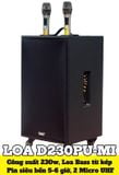 Loa di động D230PU - MI, công suất 230w, pin 4 - 6 tiếng, kèm 2 Micro, 1 bass, 1 treble, bluetooth 5.0, cổng rca, khe usb, thiết kế loa thùng gỗ, cao 57.25 cm, rộng 35.5 cm, sâu 36 cm. Bảo hành 12 tháng