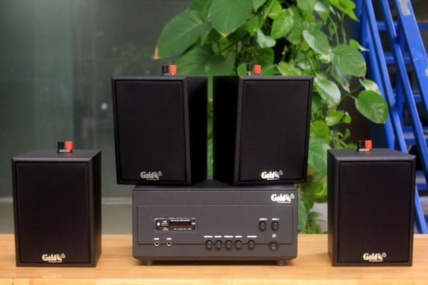 [Diện tích 80m2 + 2 Kênh] A907PU-2K Goldsound 2 vùng âm lượng 900w + 4 loa Goldsound V25C, loa được thiết kế riêng cho quán, bật lớn không tạp âm, miễn phí công lắp đặt, bảo hành dài hạn 5 năm.