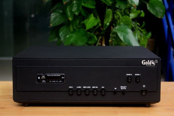 Cục đẩy công suất A958PU_TH-2K Goldsound (công suất 2000w, 2 phân vùng đầu ra, đủ kết nối Bluetooth, RCA, AV, USB)