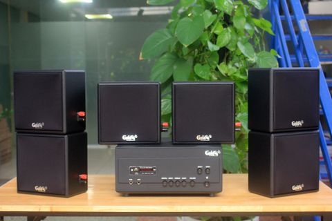 [Diện tích 120m2 + 02 Kênh] Amply A907PU-2K Goldsound 2 vùng âm lượng 900w + 6 loa Goldsound V23-23w, loa được thiết kế riêng cho quán, bật lớn không tạp âm, miễn phí công lắp đặt, bảo hành dài hạn 5 năm.