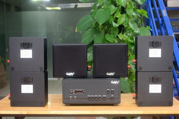 [Diện tích 120m2 + 02 Kênh] Amply A907PU_DA-2K Goldsound 2 vùng âm lượng 900w + 6 loa Goldsound V23DA-23w, loa được thiết kế riêng cho quán, bật lớn không tạp âm, miễn phí công lắp đặt, bảo hành dài hạn 5 năm.