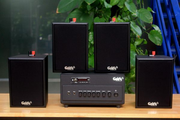[Diện tích 80m2 + 2 Kênh] A384PU-2K Goldsound 2 vùng âm lượng 380w + 4 loa Goldsound V25C, loa được thiết kế riêng cho quán, bật lớn không tạp âm, miễn phí công lắp đặt, bảo hành dài hạn 5 năm.