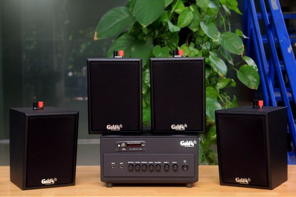 [Diện tích 80m2 + 2 Kênh] A384PU-2K Goldsound 2 vùng âm lượng 380w + 4 loa Goldsound V25C, loa được thiết kế riêng cho quán, bật lớn không tạp âm, miễn phí công lắp đặt, bảo hành dài hạn 5 năm.