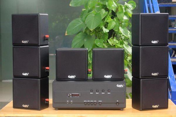 Dàn A384PU-4K Goldsound 4 vùng âm lượng 800w + 8 loa Goldsound V23, Amply 4 - 6 vùng âm lượng, loa được thiết kế riêng cho quán, bật lớn không tạp âm, miễn phí công lắp đặt, bảo hành dài hạn 5 năm.