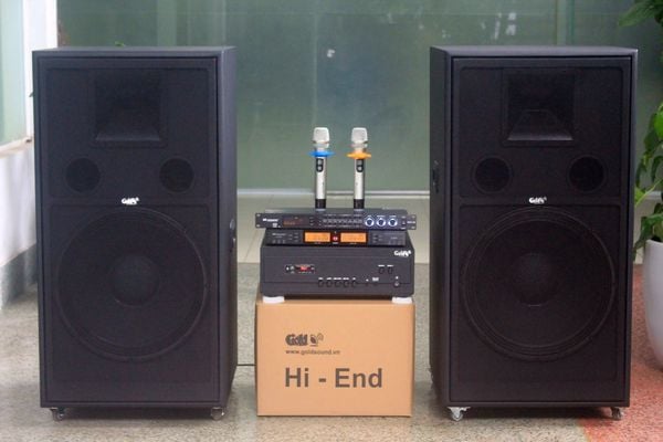 Dàn âm thanh hội trường, sân khấu V558 Goldsound: Đẩy 2000w Goldsound + 2 loa Goldsound V558PU + 1 Micro không dây + 1 vang cơ, bảo hành dài hạn 5 năm.