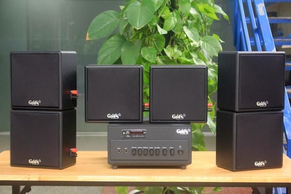 Dàn Amply A384PU-2K Goldsound 2 vùng âm lượng 380w + 6 loa Goldsound V23-23w, loa được thiết kế riêng cho quán, bật lớn không tạp âm, miễn phí công lắp đặt, bảo hành dài hạn 5 năm.