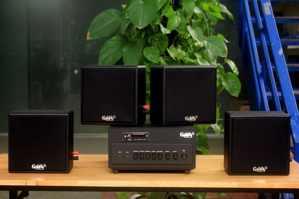 [Diện tích 80m2 + 02 Kênh] Amply A384PU-2K Goldsound 2 vùng âm lượng 380w + 4 loa Goldsound V23-23w, loa được thiết kế riêng cho quán, bật lớn không tạp âm, miễn phí công lắp đặt, bảo hành dài hạn 5 năm.