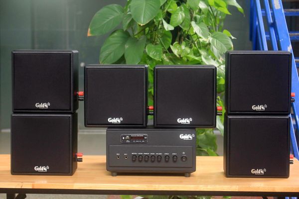 Dàn Amply A384PU-2K Goldsound 2 vùng âm lượng 380w + 6 loa Goldsound V23-23w, loa được thiết kế riêng cho quán, bật lớn không tạp âm, miễn phí công lắp đặt, bảo hành dài hạn 5 năm.