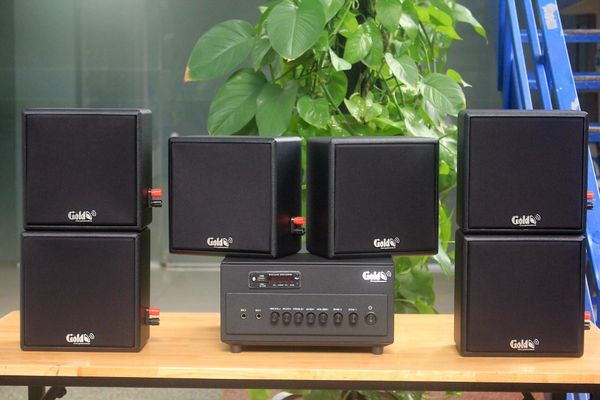 [Diện tích 120m2 + 02 Kênh] Amply A384PU_TH-2K Goldsound 2 vùng âm lượng 380w + 6 loa Goldsound V23_TH-23w, loa được thiết kế riêng cho quán, bật lớn không tạp âm, miễn phí công lắp đặt, bảo hành dài hạn 5 năm.