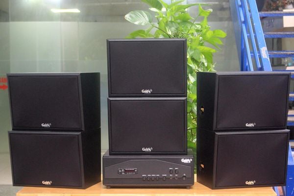 Dàn loa treo tường: Amply A917PU - 2K Goldsound 2 vùng âm lượng 1200w + 6 loa Goldsound V130 - 130w, bật lớn không tạp âm, miễn phí công lắp đặt, bảo hành dài hạn 5 năm