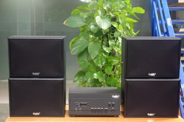 Dàn loa treo tường: Amply A907PU-2K Goldsound 2 vùng âm lượng 900w + 4 loa Goldsound V130, loa được thiết kế riêng cho quán, bật lớn không tạp âm, miễn phí công lắp đặt, bảo hành dài hạn 5 năm