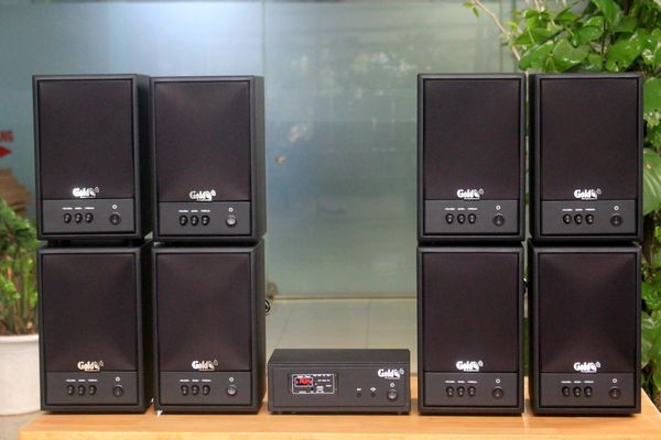 Dàn loa không dây treo tường: 01 amply A57 Goldsound + 8 loa không dây Goldsound V57 - 57w