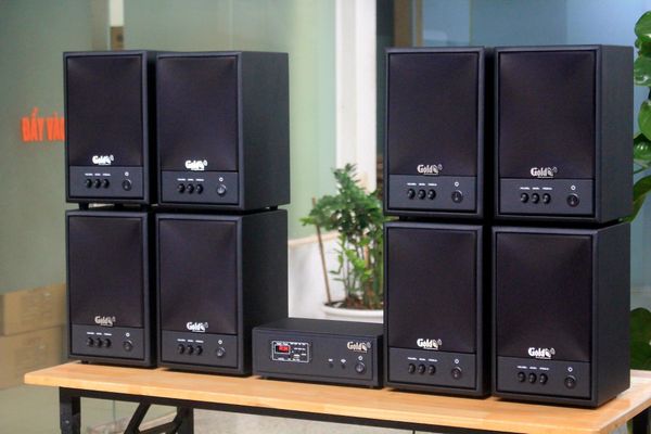 Dàn loa không dây treo tường: 01 amply A57 Goldsound + 8 loa không dây Goldsound V57 - 57w