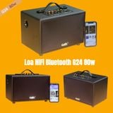 Loa Goldsound G24, công suất 80w, Bass 4 inch, Tress 3 inch, 2 cổng micro, Bluetooth 5.0, thiết kế loa thùng gỗ cao 20 cm, rộng 20 cm, sâu 32 cm