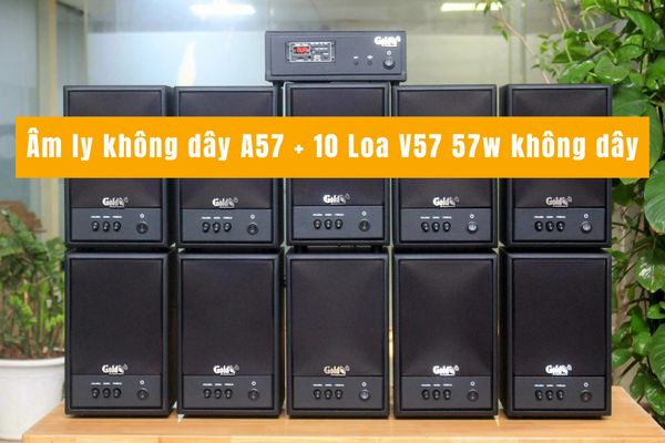 Dàn loa không dây treo tường: 01 amply A57 SG + 10 loa không dây Goldsound V57 SG - 57w