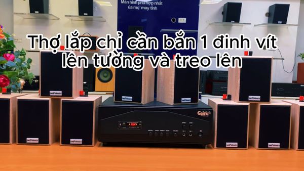 Gold4cafe 10.0 màu vân gỗ(amply + 10 loa), Amply 1200w - 2 vùng âm lượng, loa được thiết kế riêng cho quán, bật lớn không tạp âm, bảo hành dài hạn 5 năm.