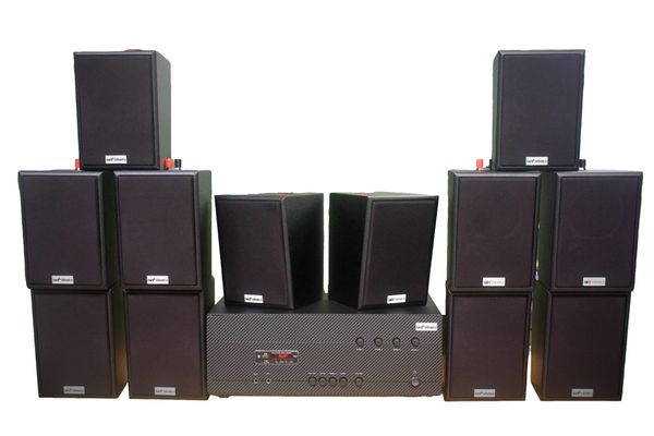 [Diện tích 240m2 + 4 Kênh] A384_TH-4K Goldsound 4 vùng âm lượng 800w + 12 loa Goldsound V25C_TH 25W, Amply 4 - 6 vùng âm lượng, loa được thiết kế riêng cho quán, bật lớn không tạp âm, miễn phí công lắp đặt, bảo hành dài hạn 5 năm.