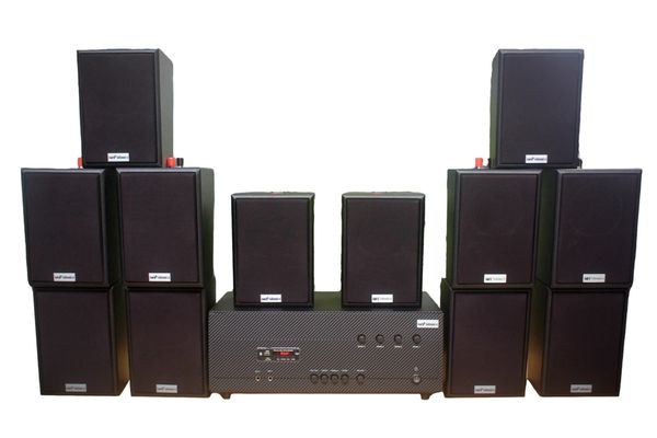 [Diện tích 240m2 + 4 Kênh] A384-4K Goldsound 4 vùng âm lượng 800w + 12 loa Goldsound V25C 25W, Amply 4 - 6 vùng âm lượng, loa được thiết kế riêng cho quán, bật lớn không tạp âm, miễn phí công lắp đặt, bảo hành dài hạn 5 năm.