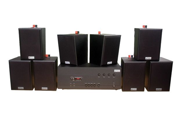 [Diện tích 160m2 + 4 Kênh] A384_TH-4K Goldsound 4 vùng âm lượng 800w + 8 loa Goldsound V25C_TH 25W, Amply 4 - 6 vùng âm lượng, loa được thiết kế riêng cho quán, bật lớn không tạp âm, miễn phí công lắp đặt, bảo hành dài hạn 5 năm.