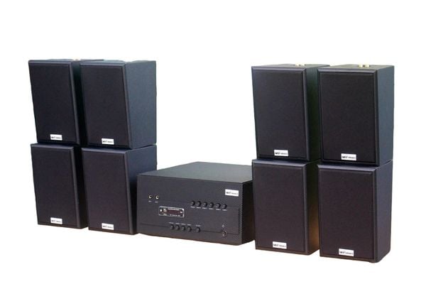 [Diện tích 160m2 + 06 Kênh] A1800 Goldsound 6 vùng âm lượng 1800w + 8 loa Goldsound V40C 40w, Amply 4 - 6 vùng âm lượng, loa được thiết kế riêng cho quán, bật lớn không tạp âm, miễn phí công lắp đặt, bảo hành dài hạn 5 năm.