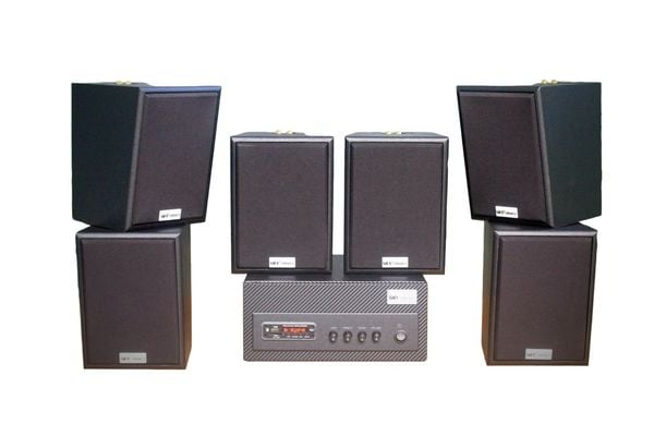 [Diện tích 120m2 + 2 Kênh] Amply A501_SG Goldsound 500w + 6 loa Goldsound V25C_SG 25w, loa được thiết kế riêng cho quán, bật lớn không tạp âm, miễn phí công lắp đặt, bảo hành dài hạn 5 năm.