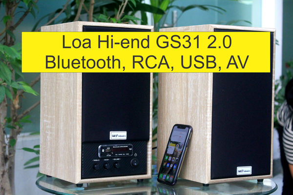 Loa GS31 2.0 Bluetooth, công suất 160w, Bass 4 inch, Tress 2 inch, bluetooth 5.0, cổng rca, khe usb, thiết kế loa thùng gỗ cao 38 cm, rộng 21 cm, sâu 21.5 cm. Bảo hành 12 tháng