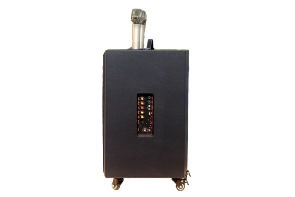 Loa di động D230PU_TH - MI, công suất 230w, pin 4 - 6 tiếng, kèm 2 Micro, 1 bass, 1 treble, bluetooth 5.0, cổng rca, khe usb, thiết kế loa thùng gỗ, cao 57.25 cm, rộng 35.5 cm, sâu 36 cm. Bảo hành 12 tháng