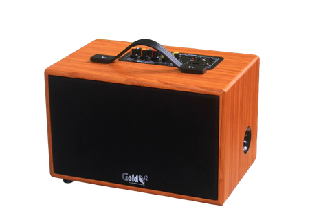 Loa di động D99P_SG, công suất 50w, pin 8 - 12h, bass 4 inch, 1 treble, bluetooth 5.0, 2 cổng cắm Micro, cổng rca, khe usb, thiết kế loa thùng gỗ cao 20 cm, rộng 32 cm, sâu 20 cm. Bảo hành 12 tháng