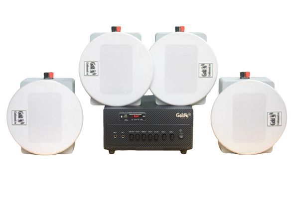 [Diện tích 80m2 + 2 Kênh] Loa âm trần thông báo, phát nhạc nền: Âm ly A384 Goldsound 2 vùng âm lượng 380w + 4 loa âm trần Goldsound VAT38 38w, loa được thiết kế riêng cho quán, bật lớn không tạp âm, miễn phí công lắp đặt, bảo hành dài hạn 5 năm.